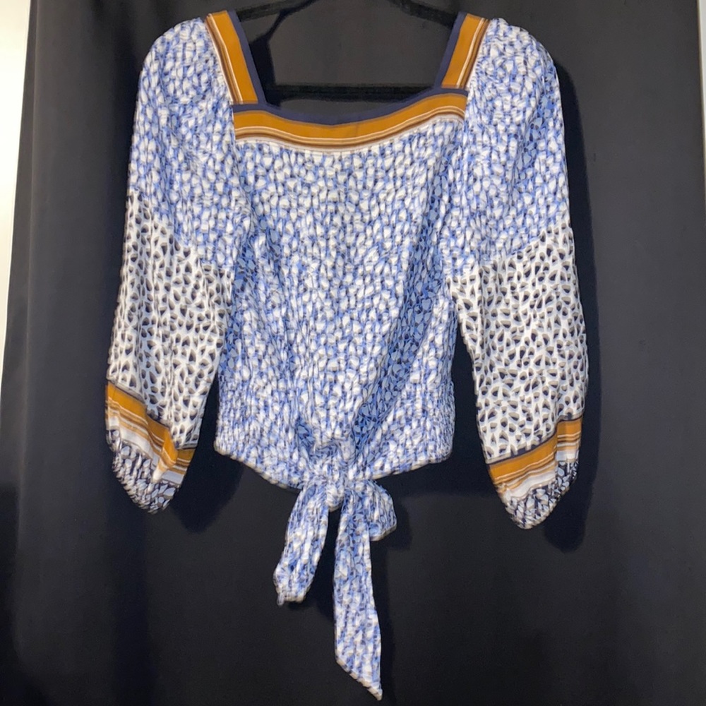 Anthropologie Maeve “Athena” Contrasting Color/Pattern Square Neck Blouse XS